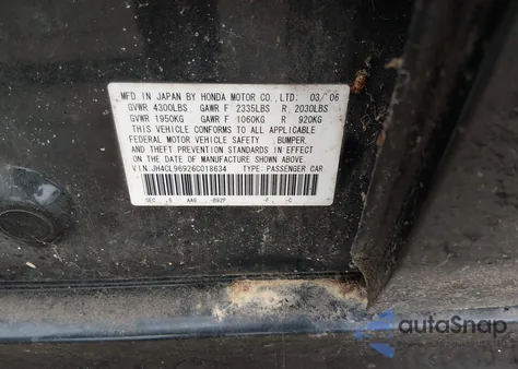 2006 Acura Tsx from USA, damaged, VIN JH4CL96926C018634